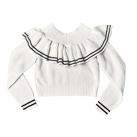 Self-Portrait Ivory Ruffle Wool Knit Cropped Sweater M Balletcore - Picture 3 of 6